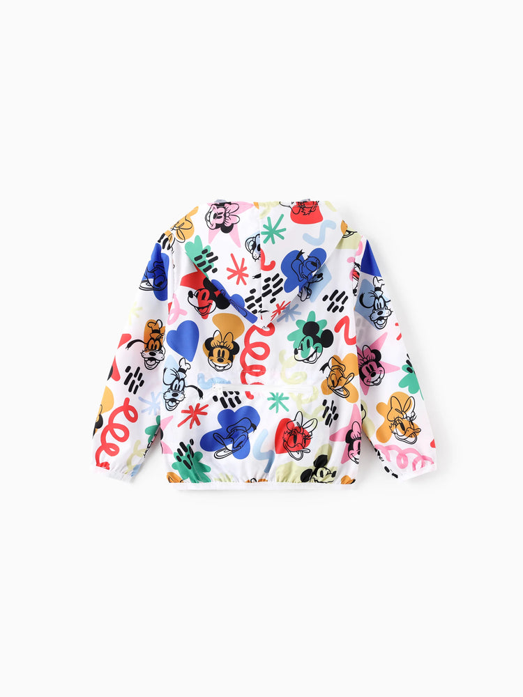 Chaqueta de manga larga con capucha, cremallera y estampado integral de Mickey y sus amigos de Disney para niño pequeño, color blanco, 1 pieza
