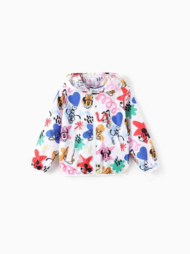 Chaqueta de manga larga con capucha, cremallera y estampado integral de Mickey y sus amigos de Disney para niño pequeño, color blanco, 1 pieza