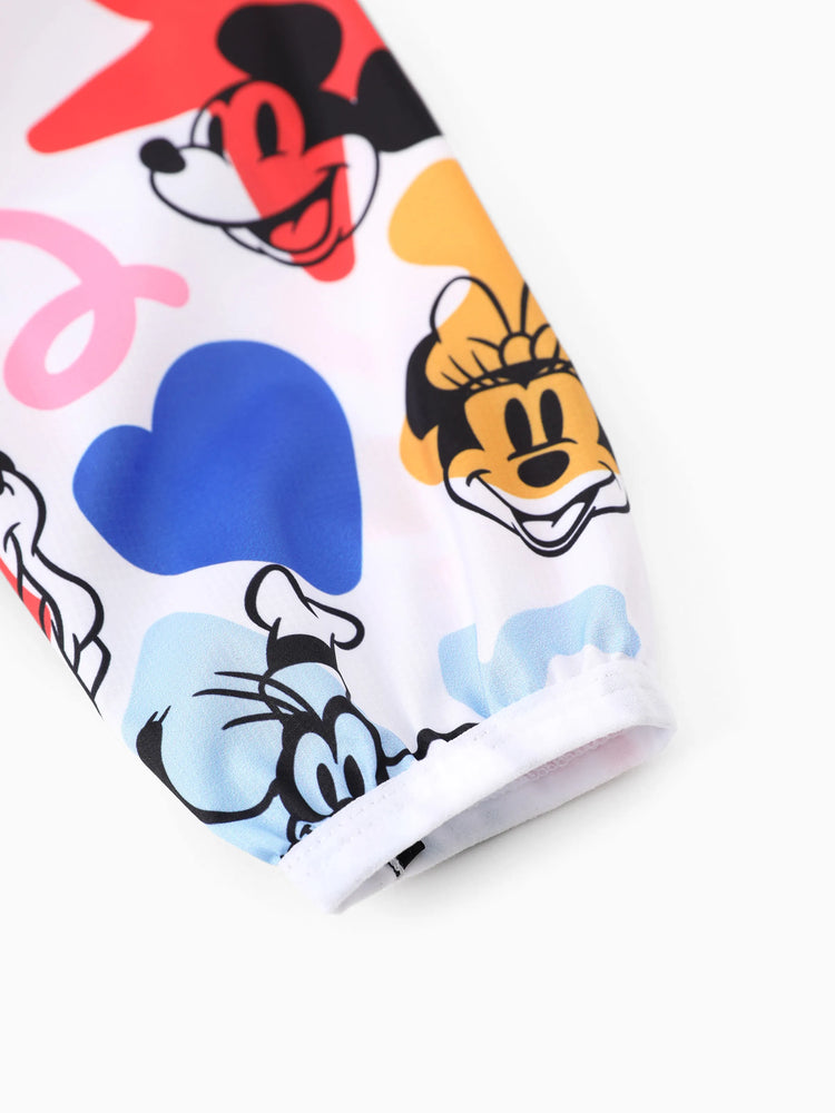 Chaqueta de manga larga con capucha, cremallera y estampado integral de Mickey y sus amigos de Disney para niño pequeño, color blanco, 1 pieza