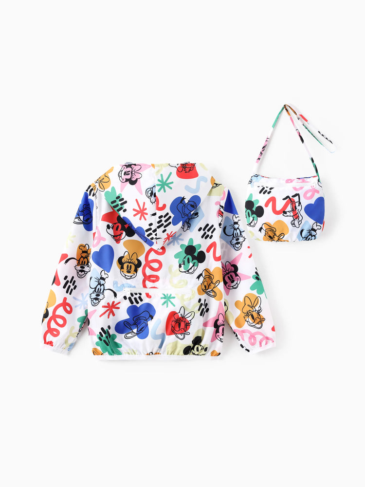 Chaqueta de manga larga con capucha, cremallera y estampado integral de Mickey y sus amigos de Disney para niño pequeño, color blanco, 1 pieza