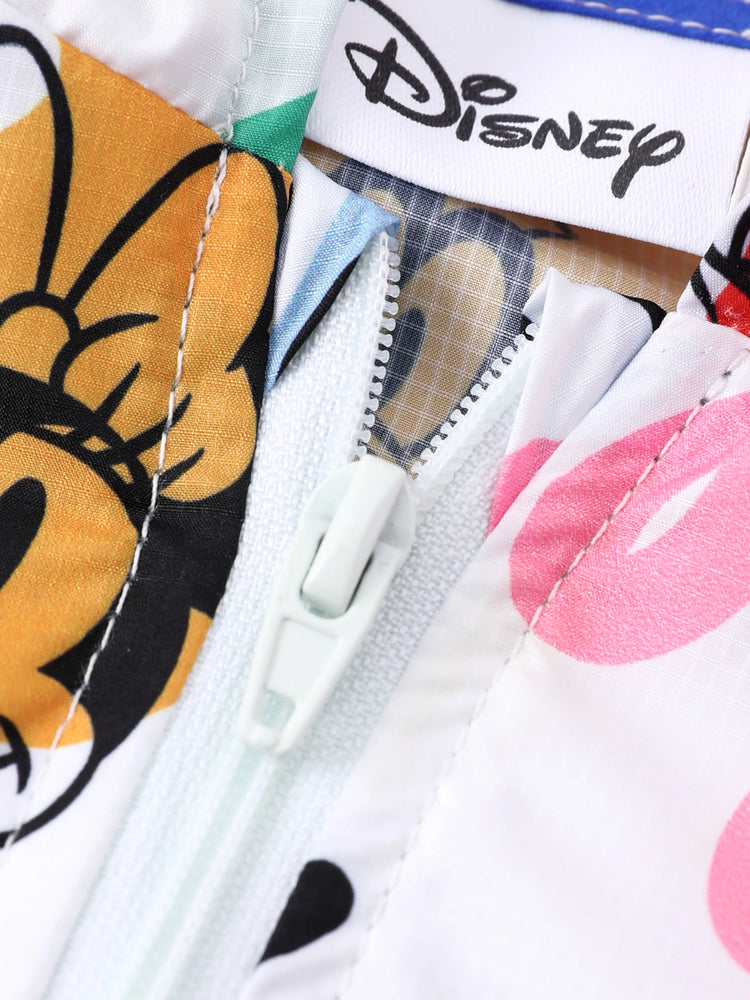 Chaqueta de manga larga con capucha, cremallera y estampado integral de Mickey y sus amigos de Disney para niño pequeño, color blanco, 1 pieza