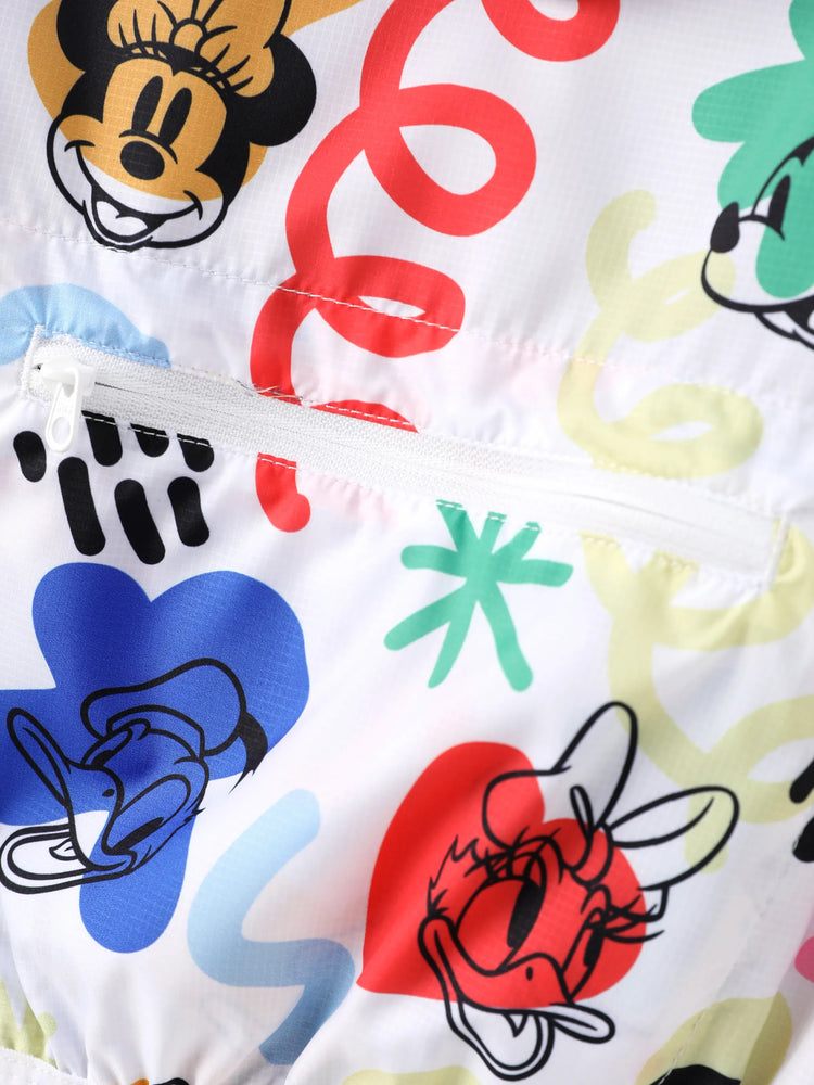 Chaqueta de manga larga con capucha, cremallera y estampado integral de Mickey y sus amigos de Disney para niño pequeño, color blanco, 1 pieza