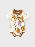 Combinaison bébé garçon Looney Tunes 1 pièce avec imprimé personnage et coutures colorblock, manches courtes et col polo, marron