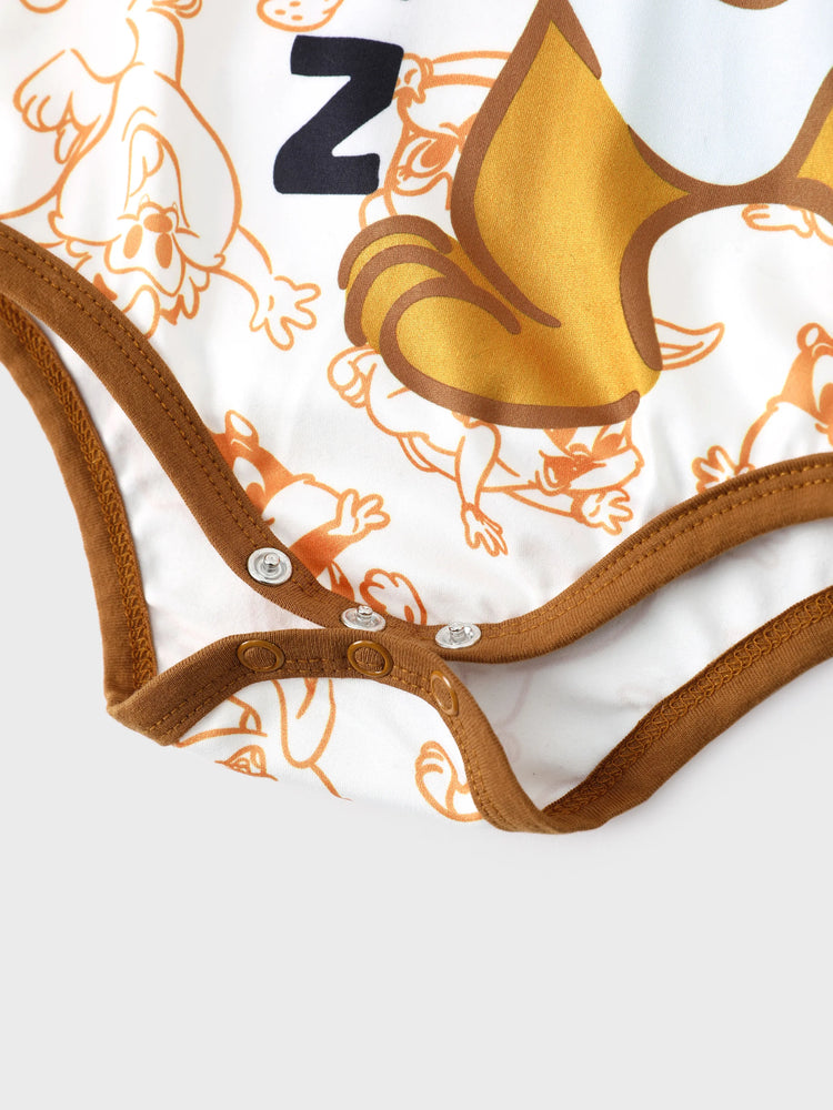 Combinaison bébé garçon Looney Tunes 1 pièce avec imprimé personnage et coutures colorblock, manches courtes et col polo, marron