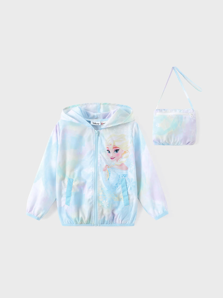 Disney Frozen Toddler Girl 1pc Elsa Tie-dyed print Zipper Hooded Storage Sun Protection Jacket Multi-color