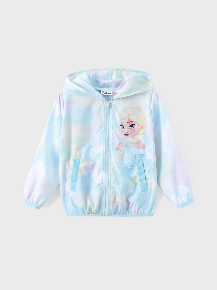 Disney Frozen Toddler Girl 1pc Elsa Tie-dyed print Zipper Hooded Storage Sun Protection Jacket Multi-color