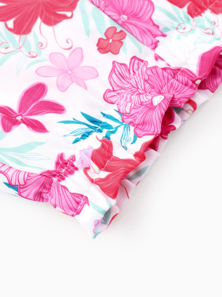 Disney Prinzessin Kleinkind Mädchen 2pcs Baumwolle Vaiana / Ariel Blumendruck geknotetes ärmelloses Tanktop und Shorts Set  grün