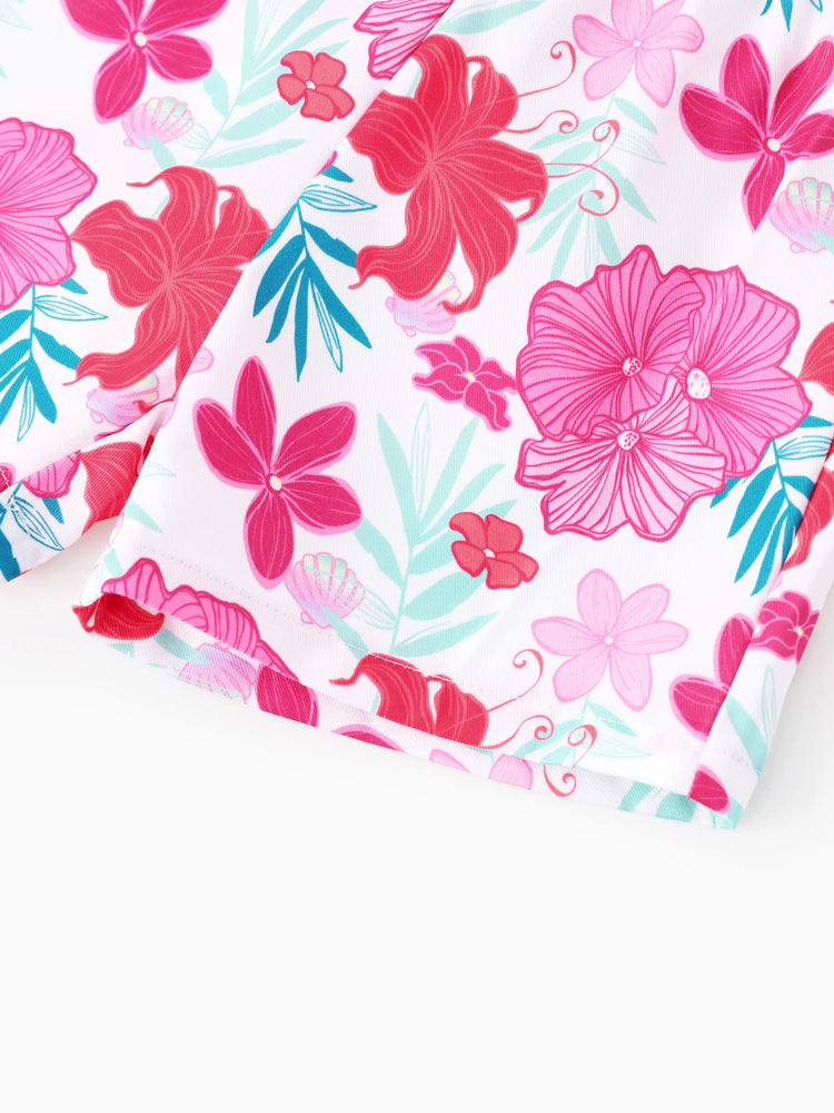 Disney Prinzessin Kleinkind Mädchen 2pcs Baumwolle Vaiana / Ariel Blumendruck geknotetes ärmelloses Tanktop und Shorts Set  grün