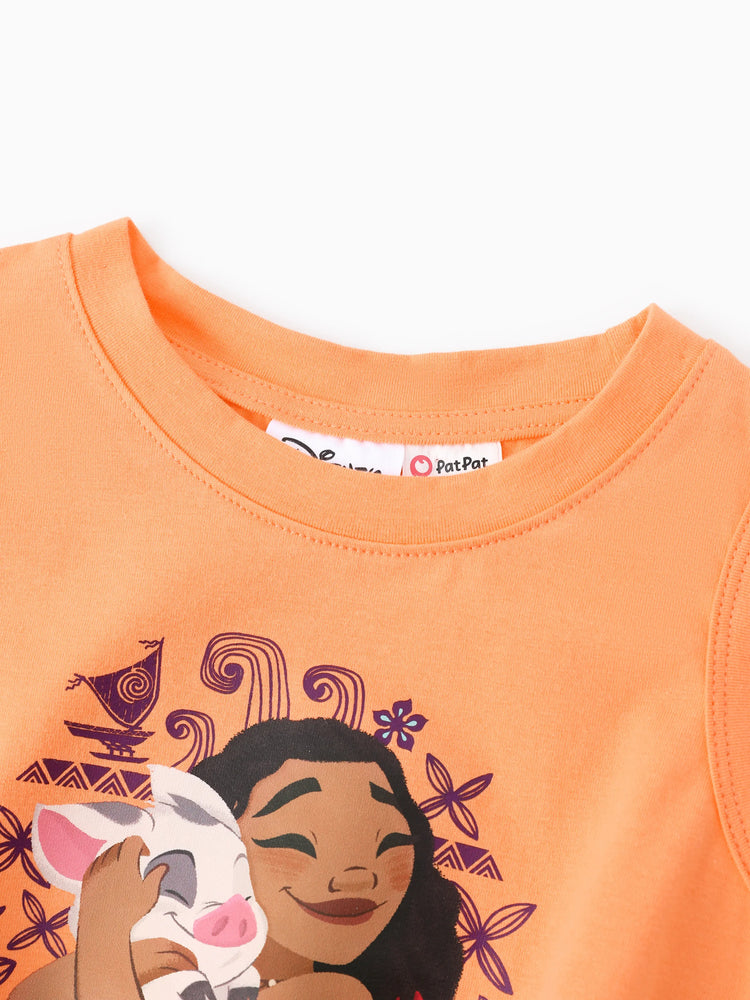 Conjunto de 2 piezas de camiseta sin mangas y pantalones cortos anudados de algodón Moana para niña pequeña de Disney, color naranja