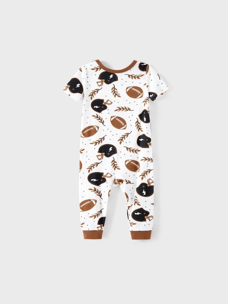 Bamboo Family Pajamas Football and Letter Print Short-sleeve Matching Pajama Set ( Snug-Fitting for Children ) Khaki