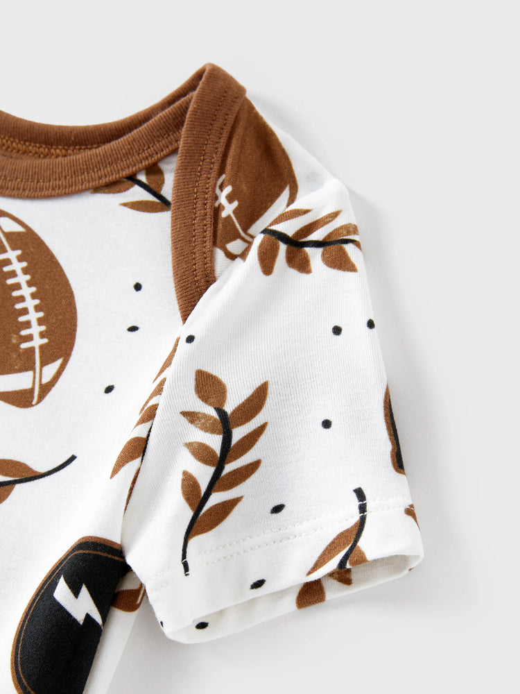 Bamboo Family Pajamas Football and Letter Print Short-sleeve Matching Pajama Set ( Snug-Fitting for Children ) Khaki