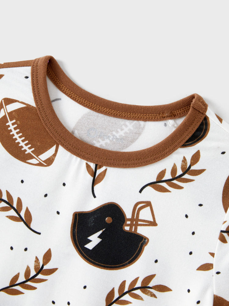Bamboo Family Pajamas Football and Letter Print Short-sleeve Matching Pajama Set ( Snug-Fitting for Children ) Khaki
