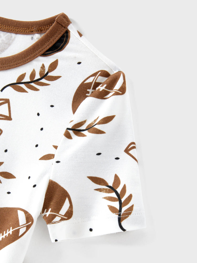 Bamboo Family Pajamas Football and Letter Print Short-sleeve Matching Pajama Set ( Snug-Fitting for Children ) Khaki