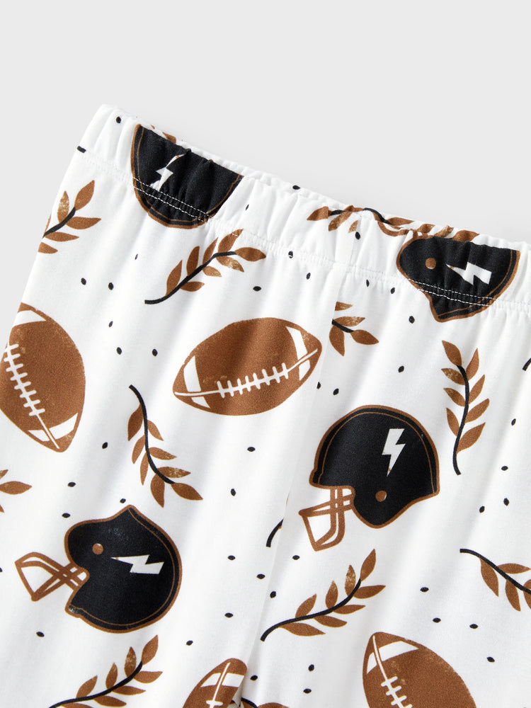 Bamboo Family Pajamas Football and Letter Print Short-sleeve Matching Pajama Set ( Snug-Fitting for Children ) Khaki