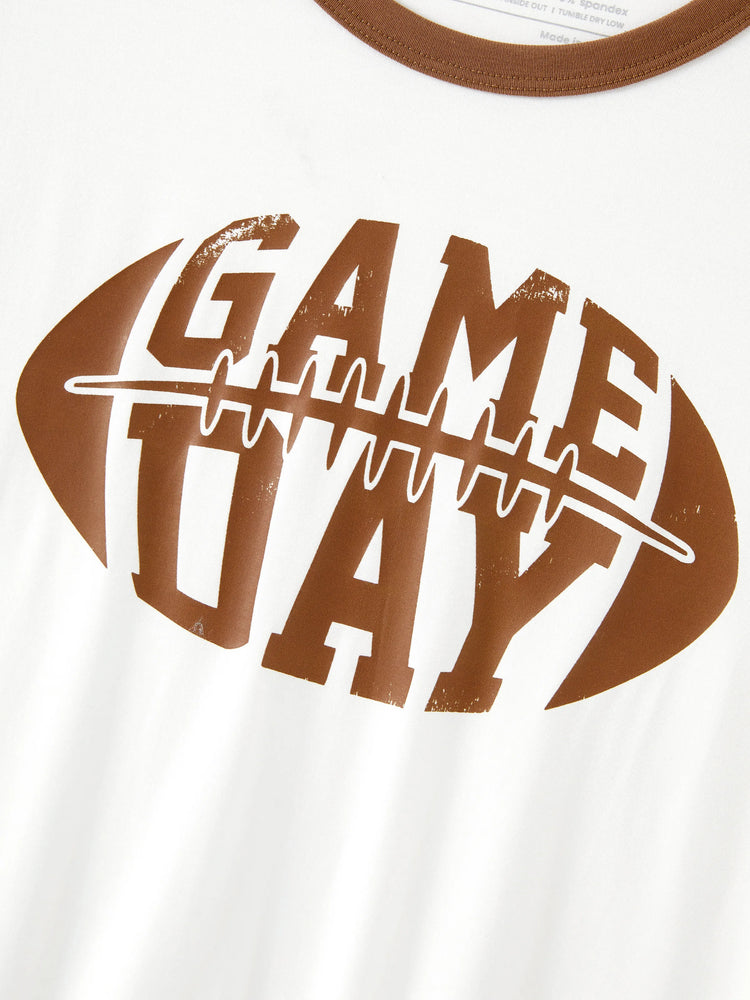 Bamboo Family Pajamas Football and Letter Print Short-sleeve Matching Pajama Set ( Snug-Fitting for Children ) Khaki