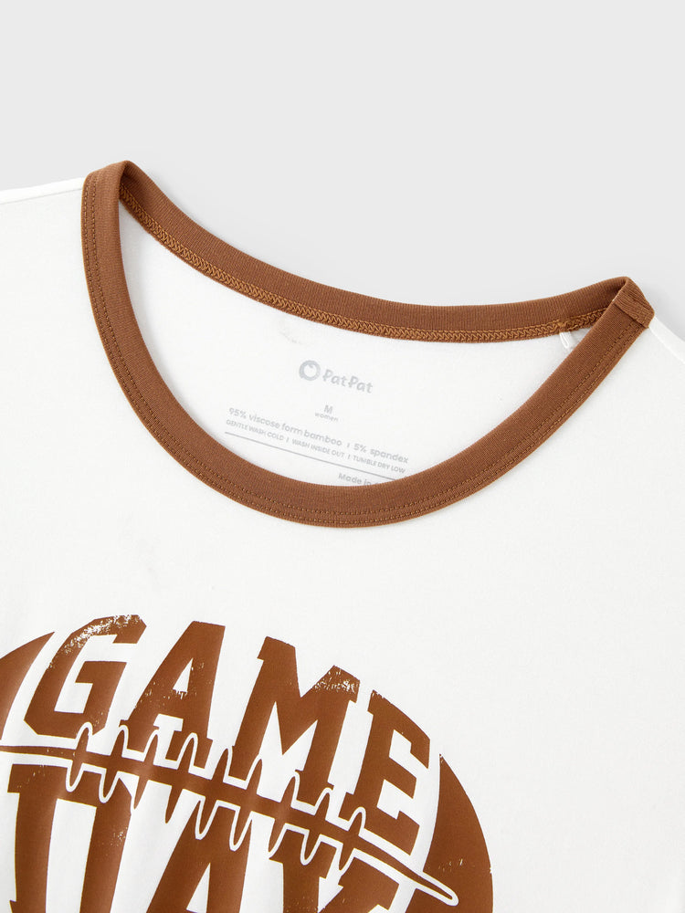 Bamboo Family Pajamas Football and Letter Print Short-sleeve Matching Pajama Set ( Snug-Fitting for Children ) Khaki