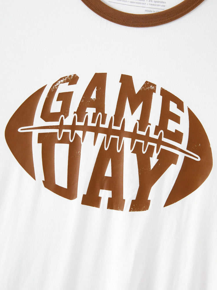 Bamboo Family Pajamas Football and Letter Print Short-sleeve Matching Pajama Set ( Snug-Fitting for Children ) Khaki