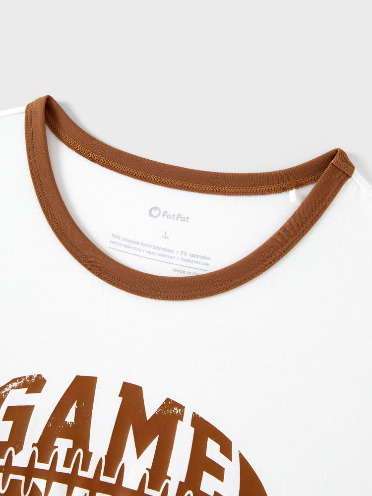 Bamboo Family Pajamas Football and Letter Print Short-sleeve Matching Pajama Set ( Snug-Fitting for Children ) Khaki