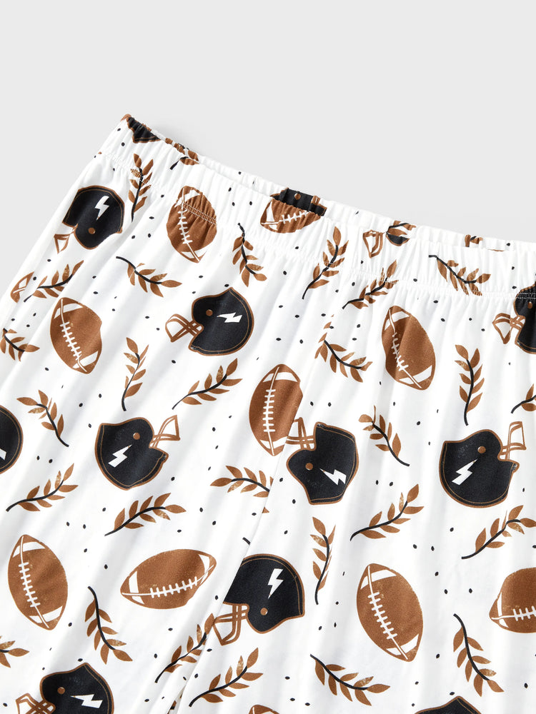 Bamboo Family Pajamas Football and Letter Print Short-sleeve Matching Pajama Set ( Snug-Fitting for Children ) Khaki