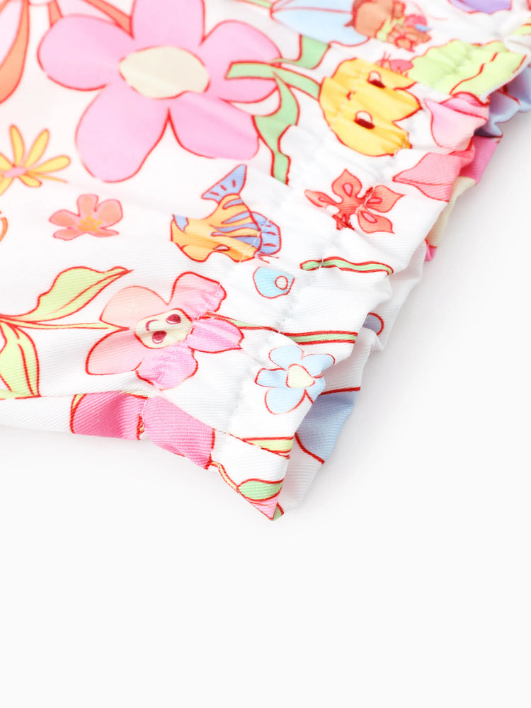 Conjunto de 2 piezas de camiseta sin mangas y pantalones cortos con nudo de algodón con estampado floral de Moana, Tiana y Rapunzel para niña pequeña de Disney, color rosa