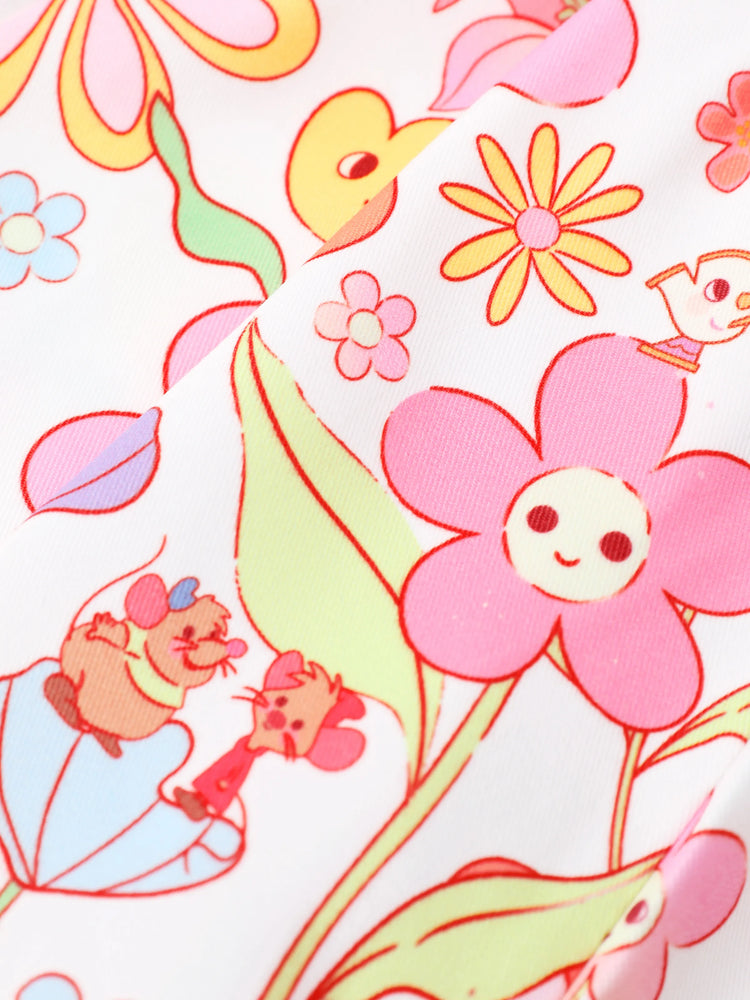 Conjunto de 2 piezas de camiseta sin mangas y pantalones cortos con nudo de algodón con estampado floral de Moana, Tiana y Rapunzel para niña pequeña de Disney, color rosa