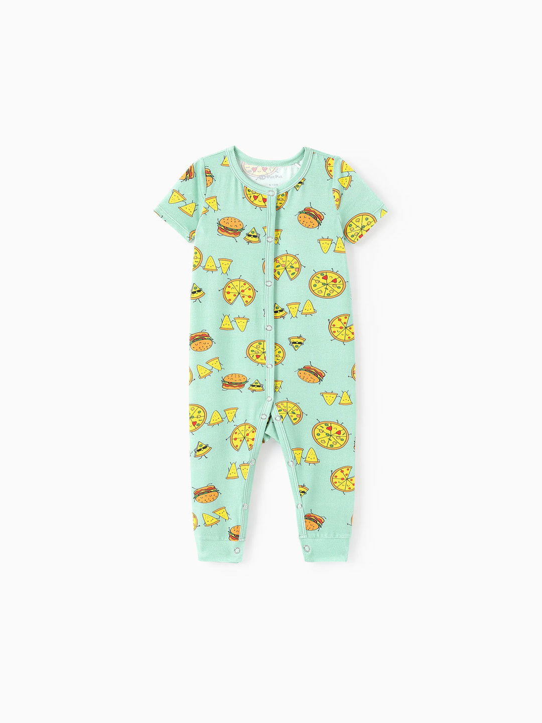Pijamas Familiares de Bambú Mamá y Yo Verde Menta Pijama de Manga Corta y Pantalón Largo con Estampado de Tema de Comida de Dibujos Animados Lindos (Ajustado para Niños) Azul Claro