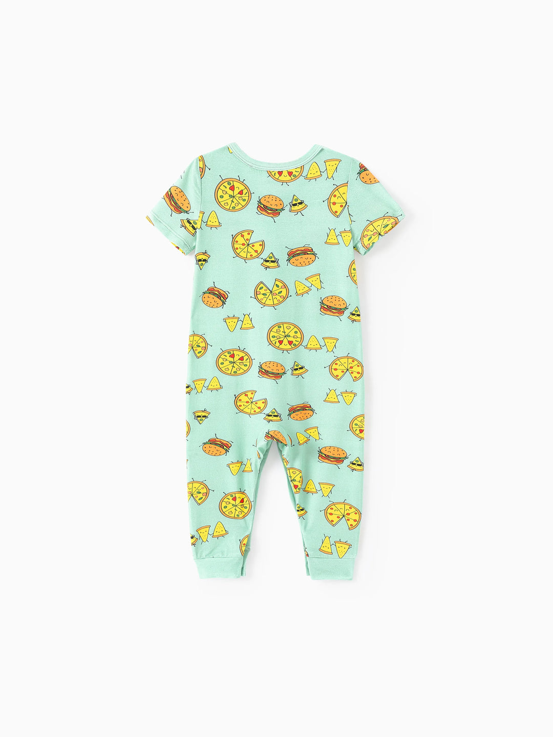 Pijama familiar de bambú verde menta con estampado de dibujos animados de comida, manga corta y pantalones largos, conjunto de pijama a juego (ajuste ceñido para niños), azul claro