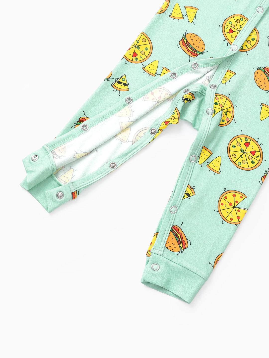 Pijama familiar de bambú verde menta con estampado de dibujos animados de comida, manga corta y pantalones largos, conjunto de pijama a juego (ajuste ceñido para niños), azul claro
