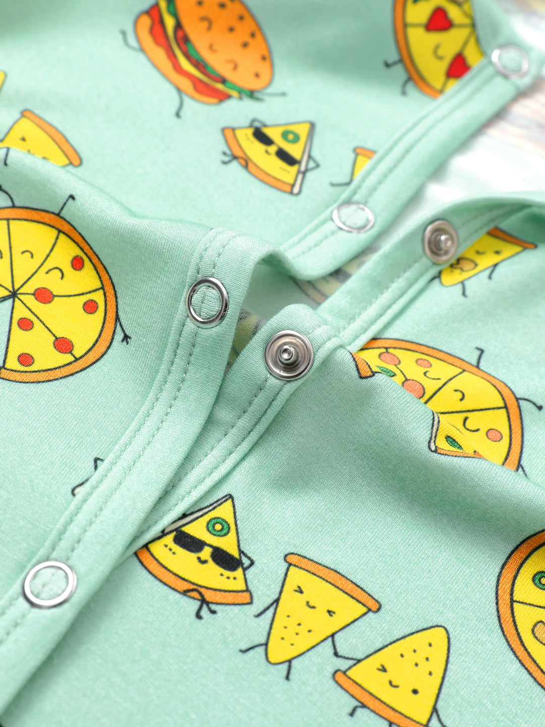 Pijama familiar de bambú verde menta con estampado de dibujos animados de comida, manga corta y pantalones largos, conjunto de pijama a juego (ajuste ceñido para niños), azul claro