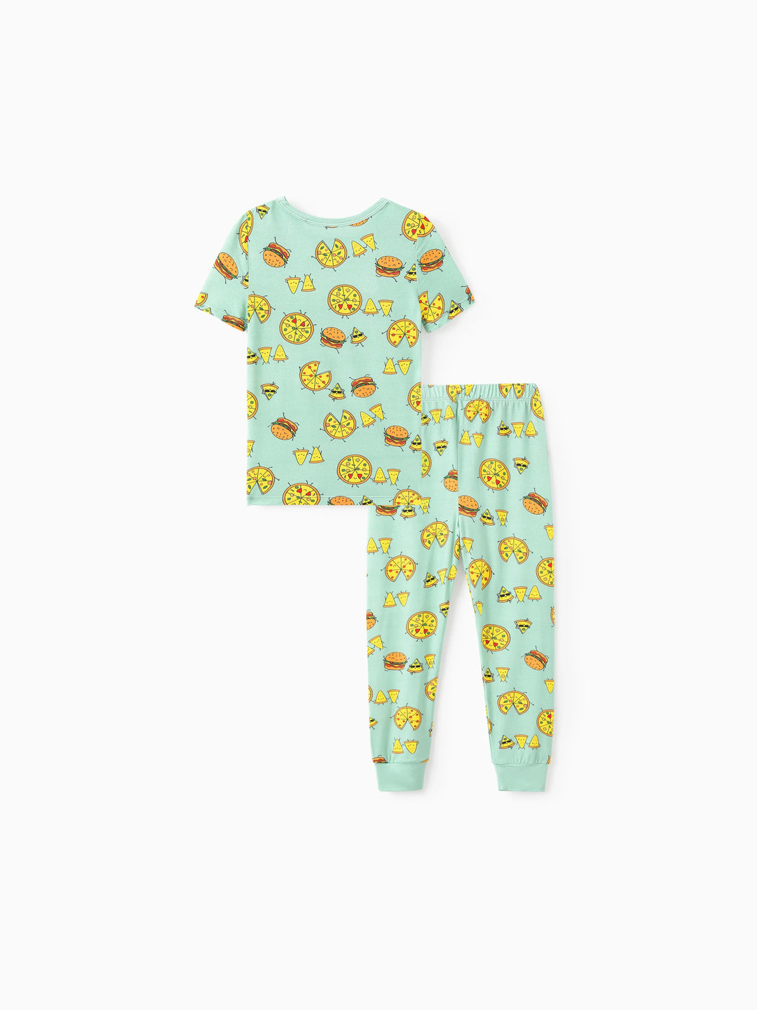 Pijamas Familiares de Bambú Mamá y Yo Verde Menta Pijama de Manga Corta y Pantalón Largo con Estampado de Tema de Comida de Dibujos Animados Lindos (Ajustado para Niños) Azul Claro