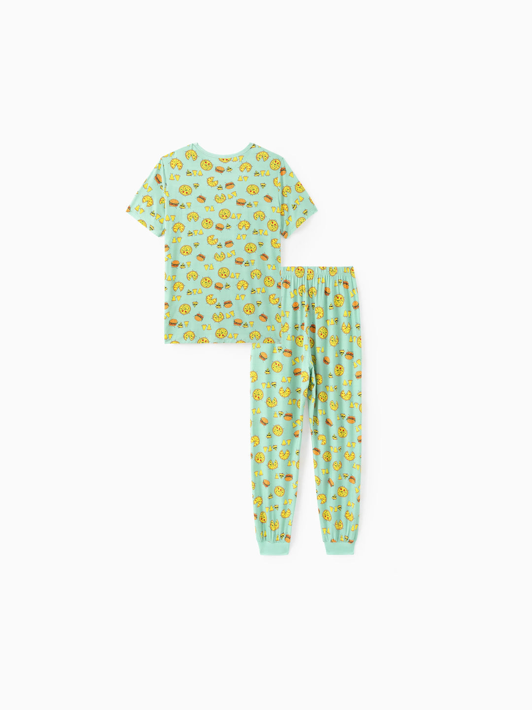 Pijamas Familiares de Bambú Mamá y Yo Verde Menta Pijama de Manga Corta y Pantalón Largo con Estampado de Tema de Comida de Dibujos Animados Lindos (Ajustado para Niños) Azul Claro
