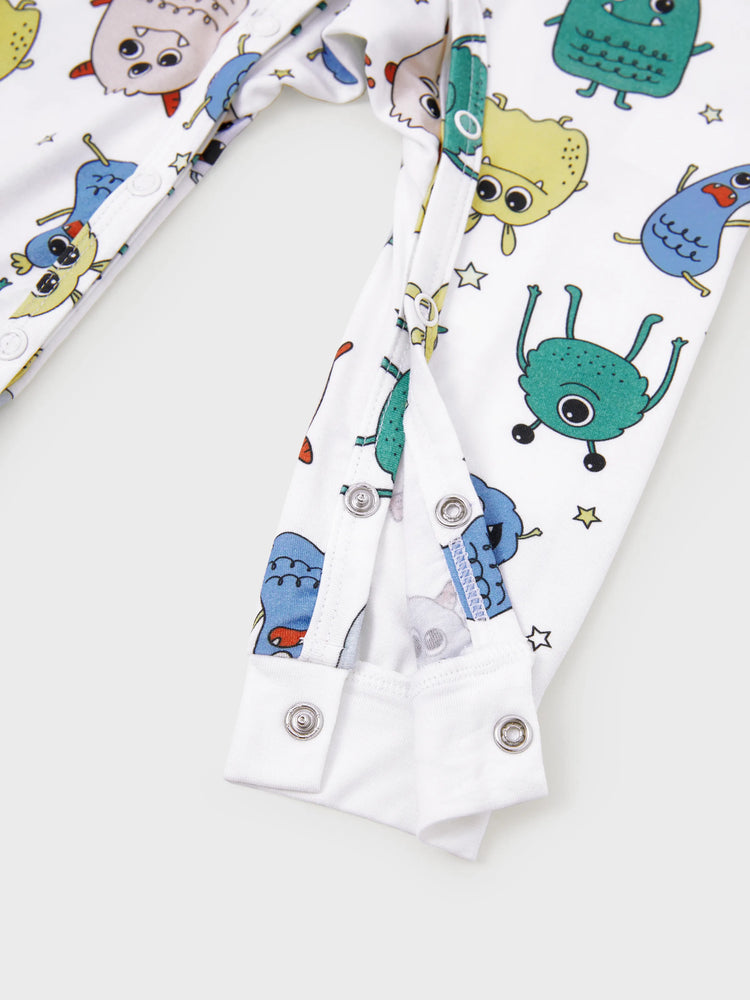 Mommy & me Bamboo Family Pajamas Cute Little Monster Print Short-sleeve Matching Pajama Set ( Snug-Fitting for Children ) White