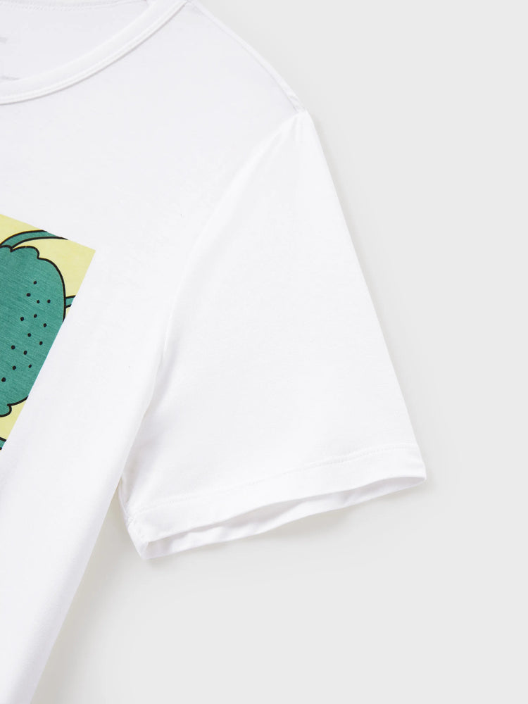 Pyjama familial en bambou, imprimé petit monstre mignon, manches courtes, ensemble assorti (ajusté pour les enfants) blanc