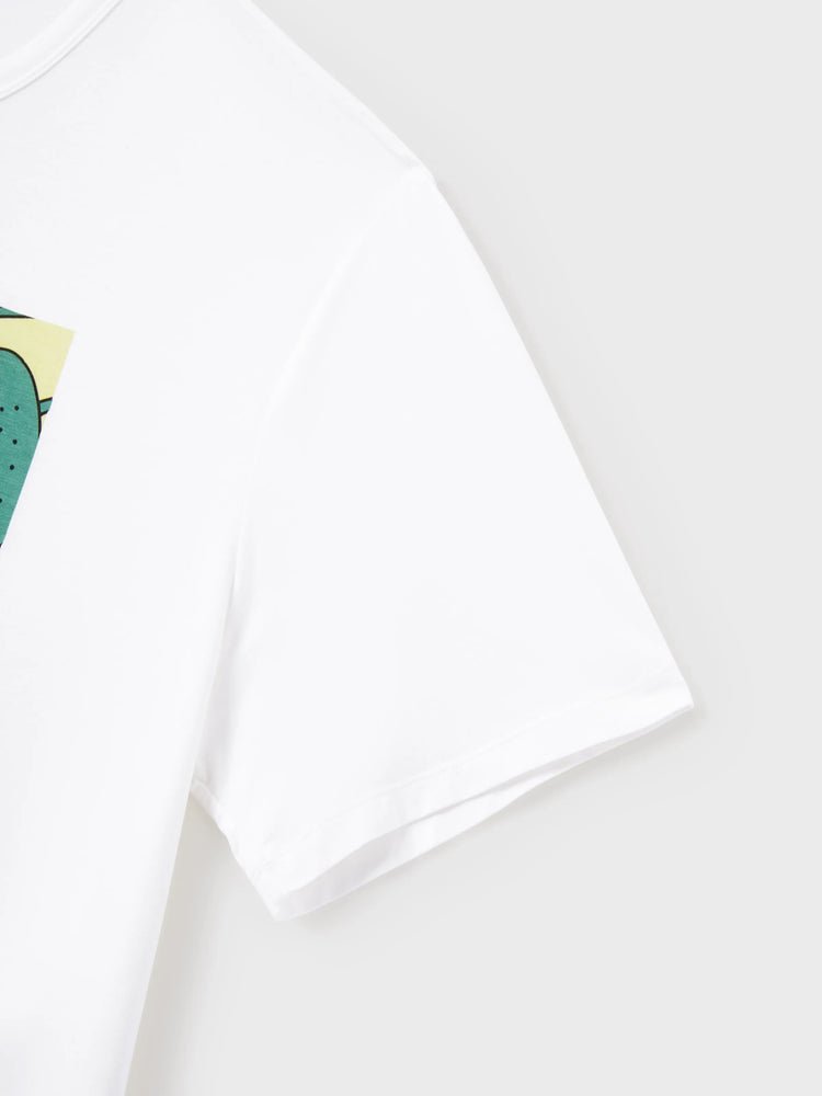 Pyjama familial en bambou, imprimé petit monstre mignon, manches courtes, ensemble assorti (ajusté pour les enfants) blanc