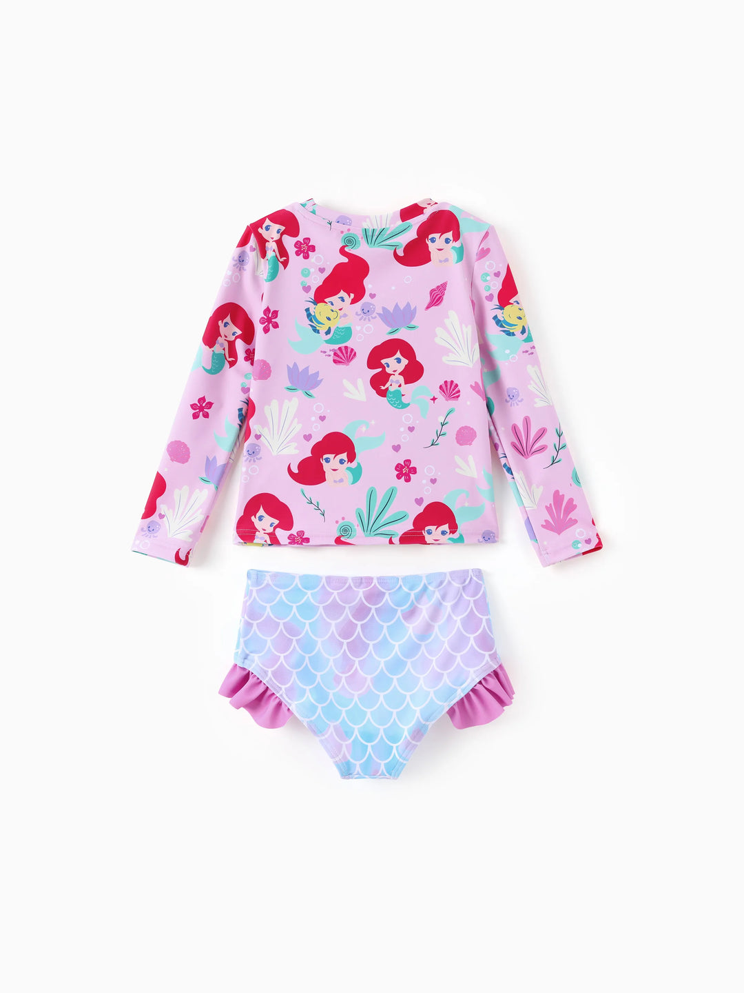 Disney Princess Girls Swimsuit Ariel Summer Rash Guard 2 Pieces Bathing Suits Beach Tankini Set Pink