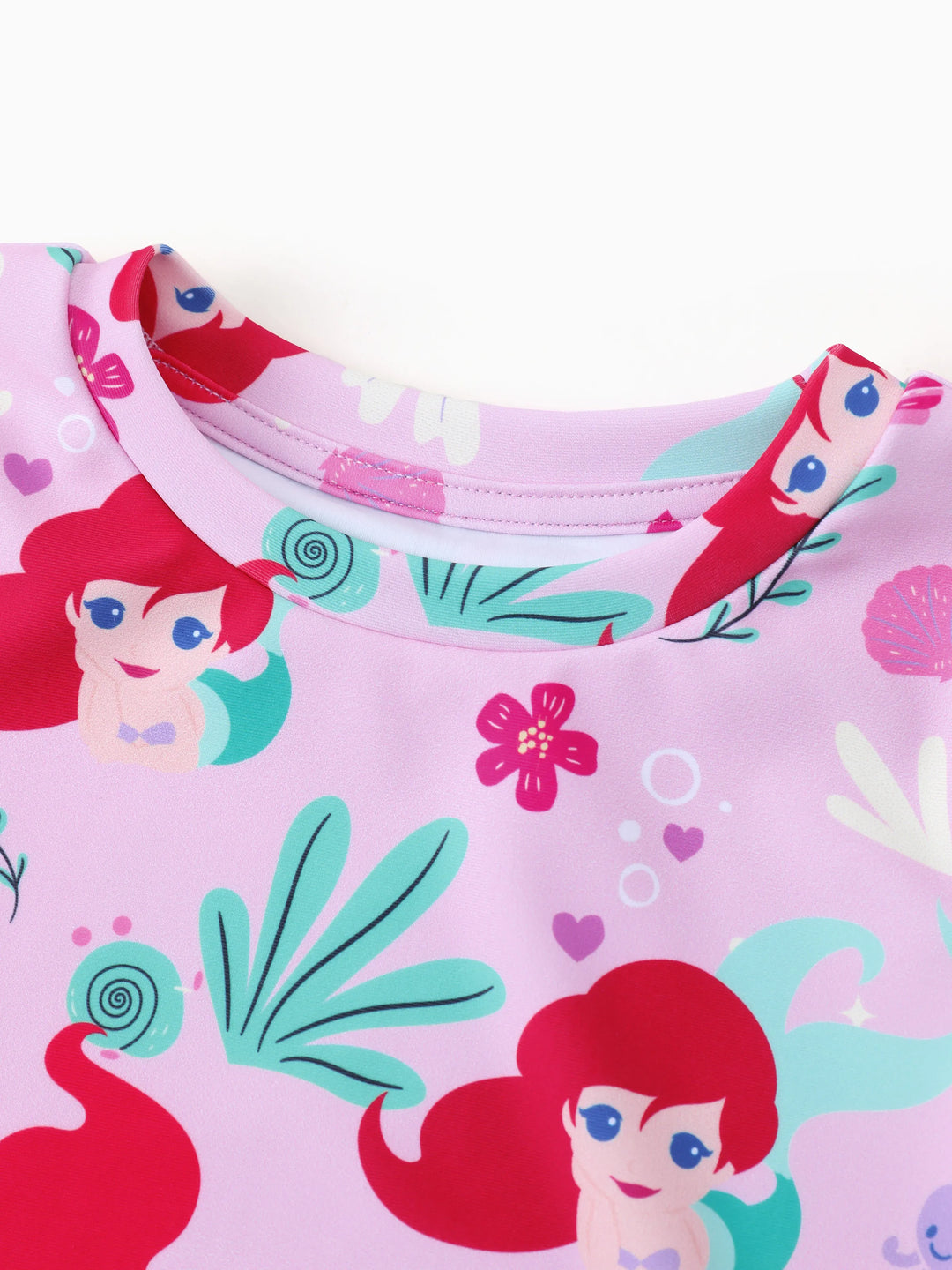 Disney Princess Girls Swimsuit Ariel Summer Rash Guard 2 Pieces Bathing Suits Beach Tankini Set Pink