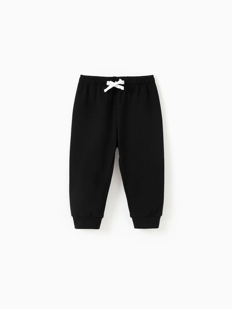 Pantalon décontracté en coton élastique pour bébé garçon/fille, noir