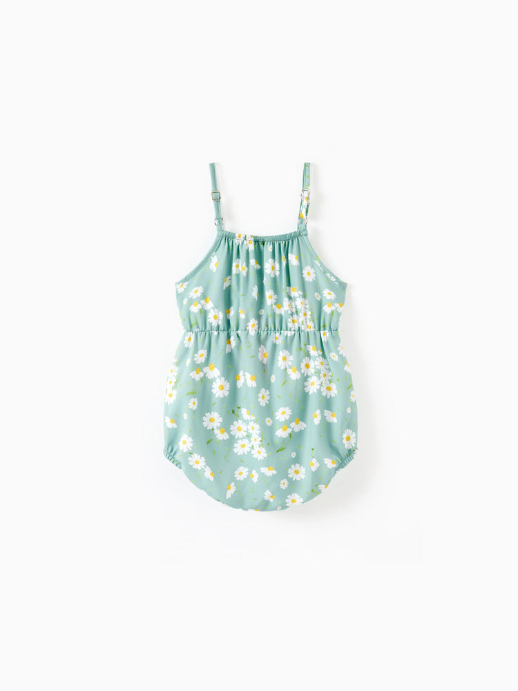 Baby Girl Sweet Floral Print Bowknot Romper Light Green