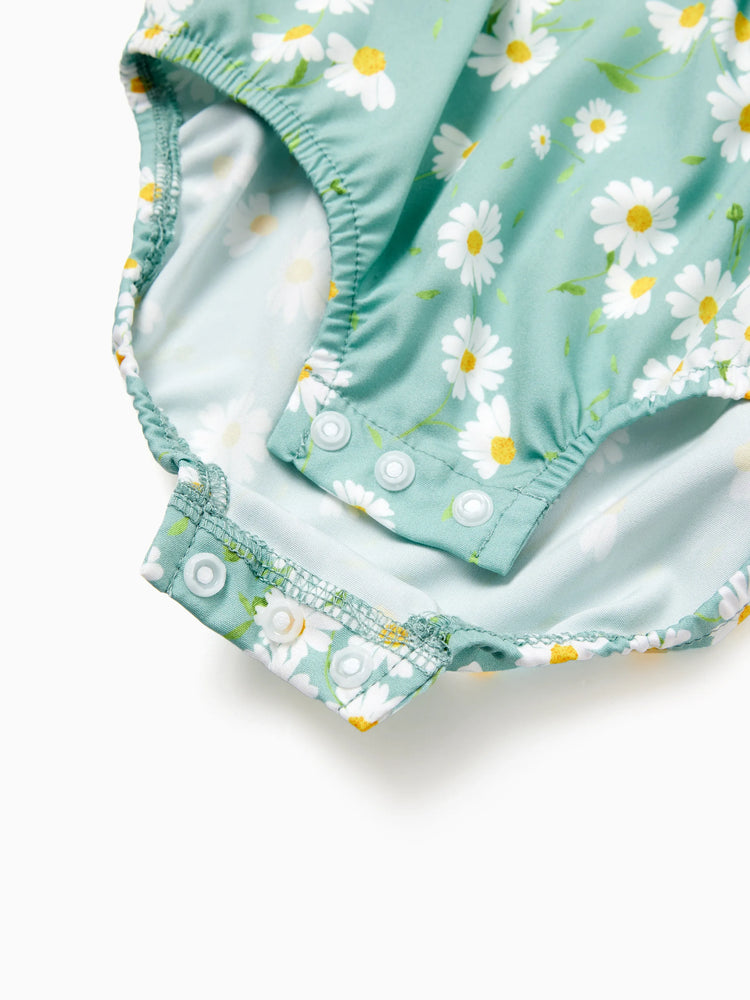 Baby Girl Sweet Floral Print Bowknot Romper Light Green
