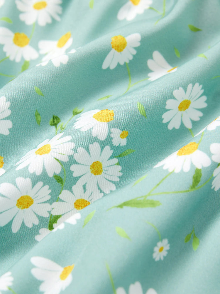 Baby Girl Sweet Floral Print Bowknot Romper Light Green