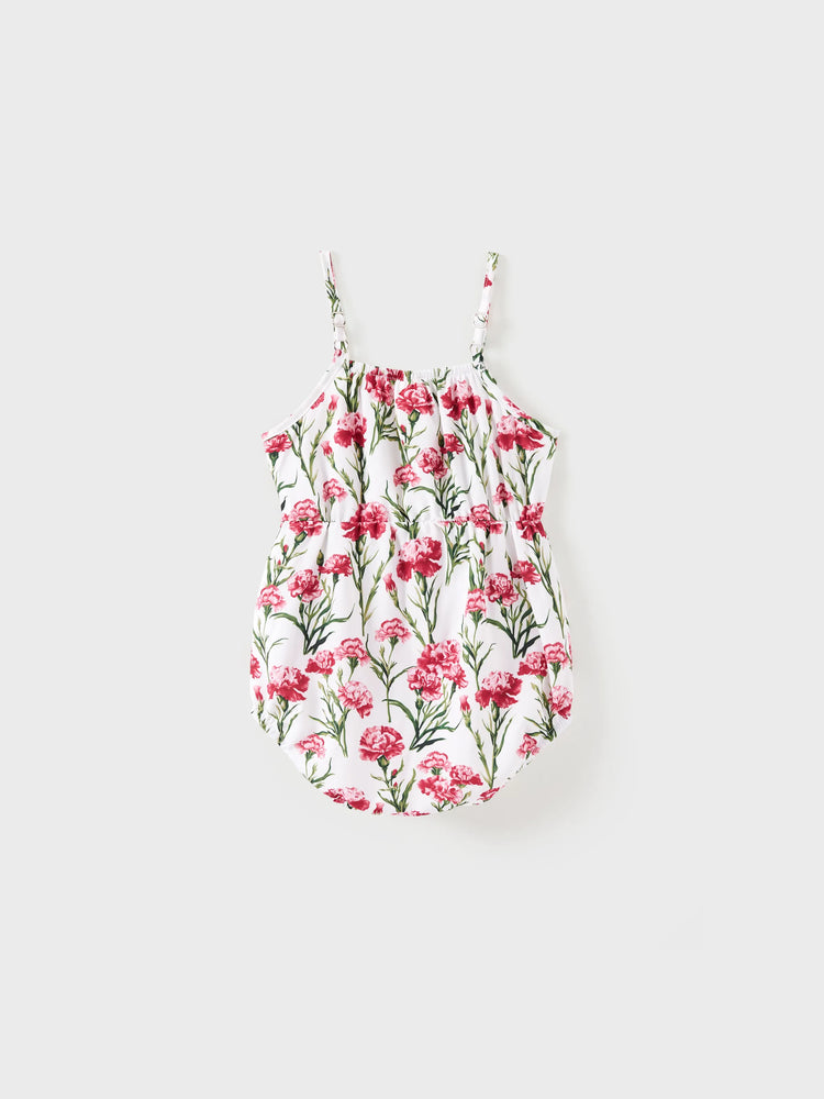 Baby Mädchen Süßer Blumendruck Schleife Strampler rot