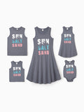 Family Matching Letter Print ärmelloses Tanktop oder Tankkleid Set grau