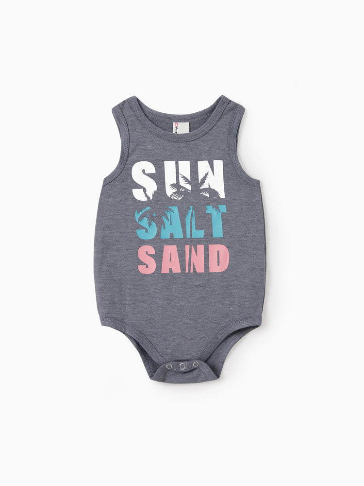 Family Matching Letter Print ärmelloses Tanktop oder Tankkleid Set grau