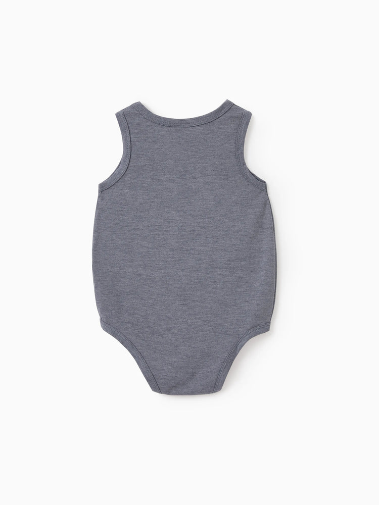 Family Matching Letter Print ärmelloses Tanktop oder Tankkleid Set grau