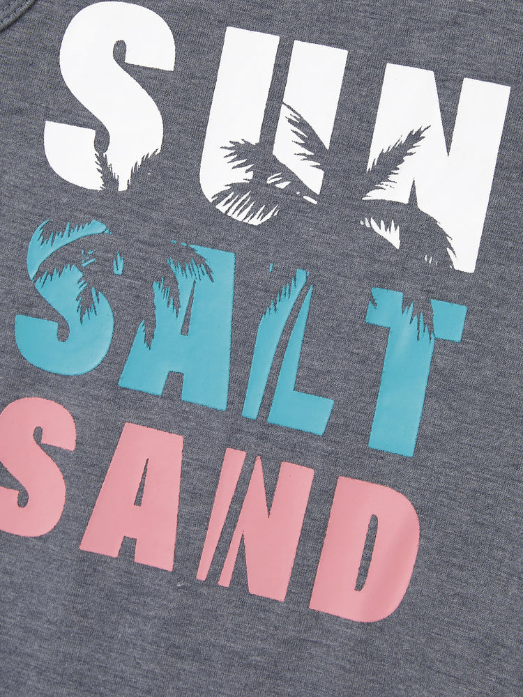 Family Matching Letter Print ärmelloses Tanktop oder Tankkleid Set grau