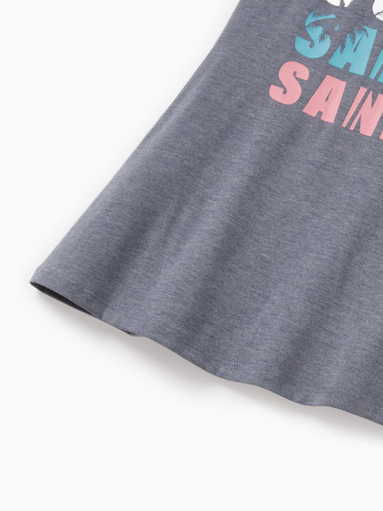 Daddy & Daughter Letter Print Sleeveless Tank Top or Tank Dress Set Grey