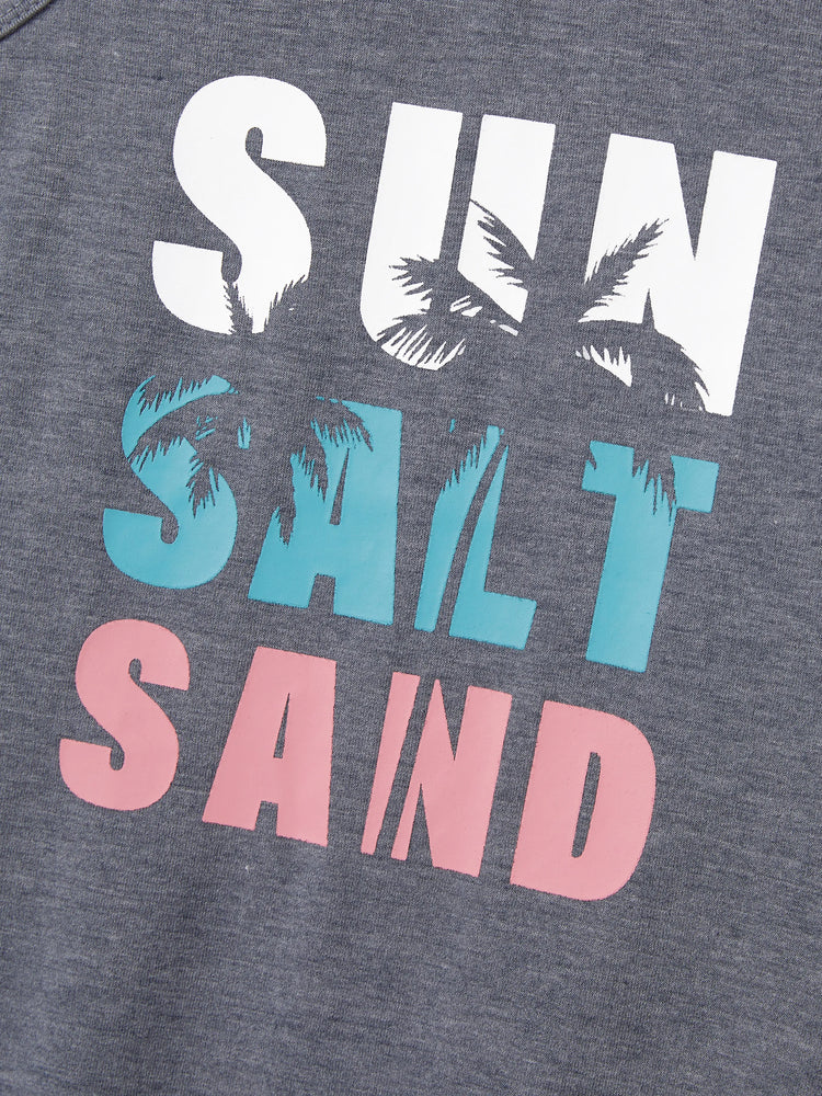 Mommy & me Letter Print Sleeveless Tank Dress Set Grey