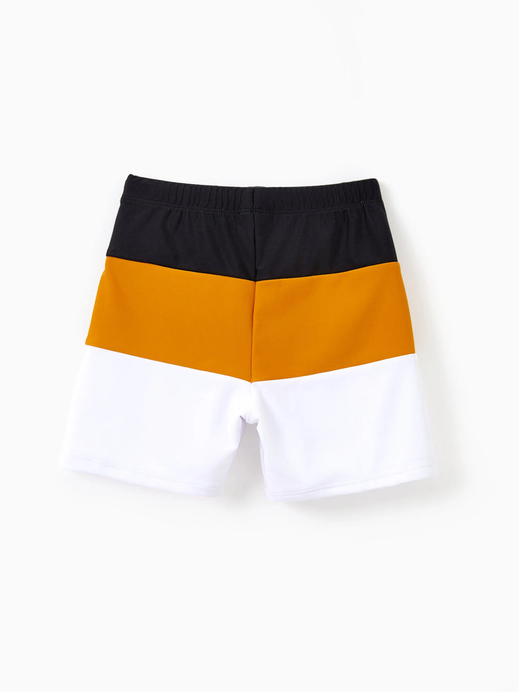 Family Matching Colorblock Swim Trunks Shorts or Cut Out Waist One-Shoulder One-piece Swimsuit Multi-color