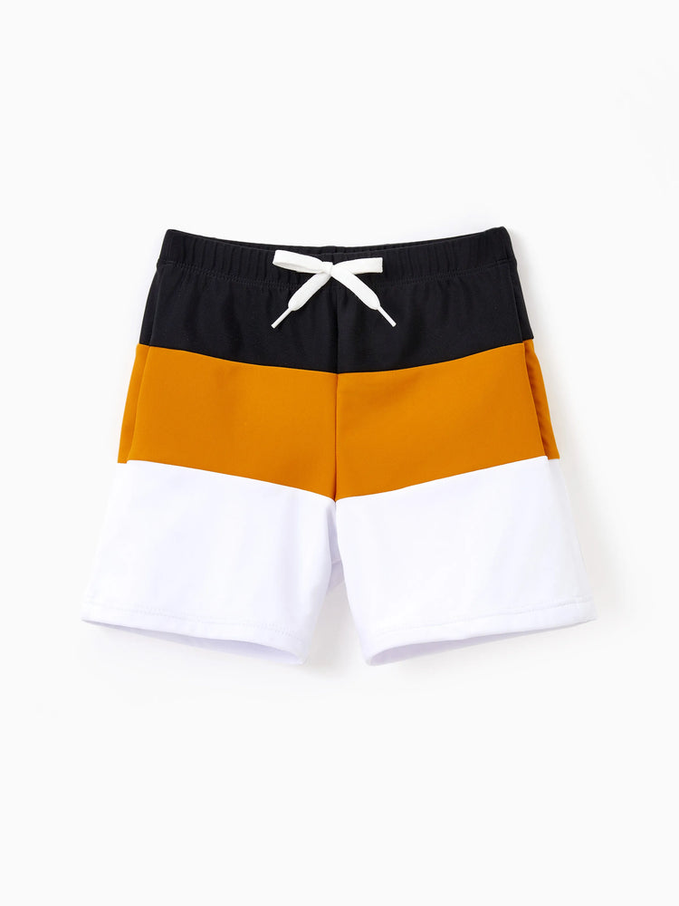 Family Matching Colorblock Swim Trunks Shorts or Cut Out Waist One-Shoulder One-piece Swimsuit Multi-color