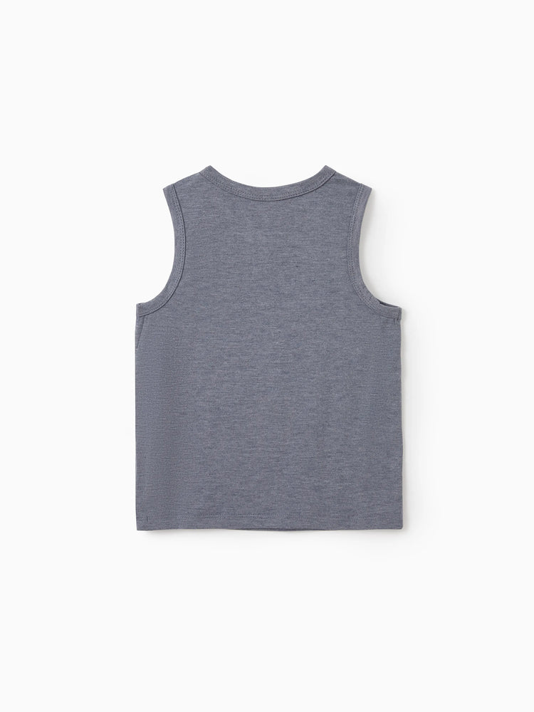 Family Matching Letter Print ärmelloses Tanktop oder Tankkleid Set grau